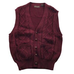 Eleven Sixty Six Mens Vest Sweater Large Burgundy Sleeveless Button Up Knit Cozy